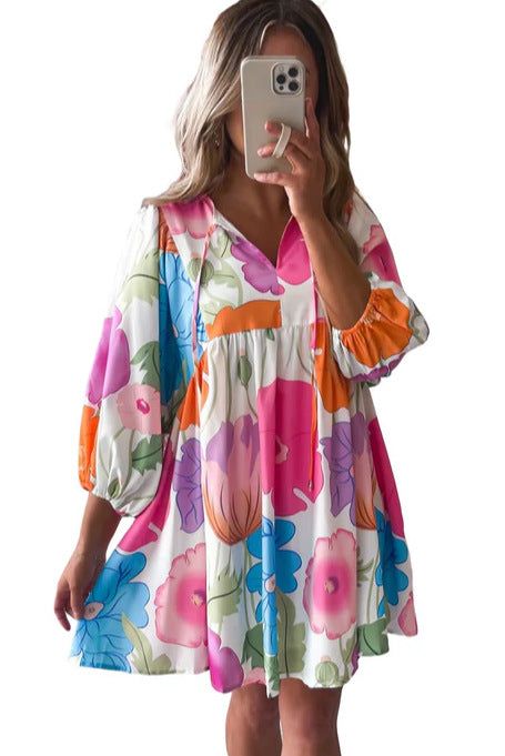 Casual Loose Flower Print High Waist Dress Women
